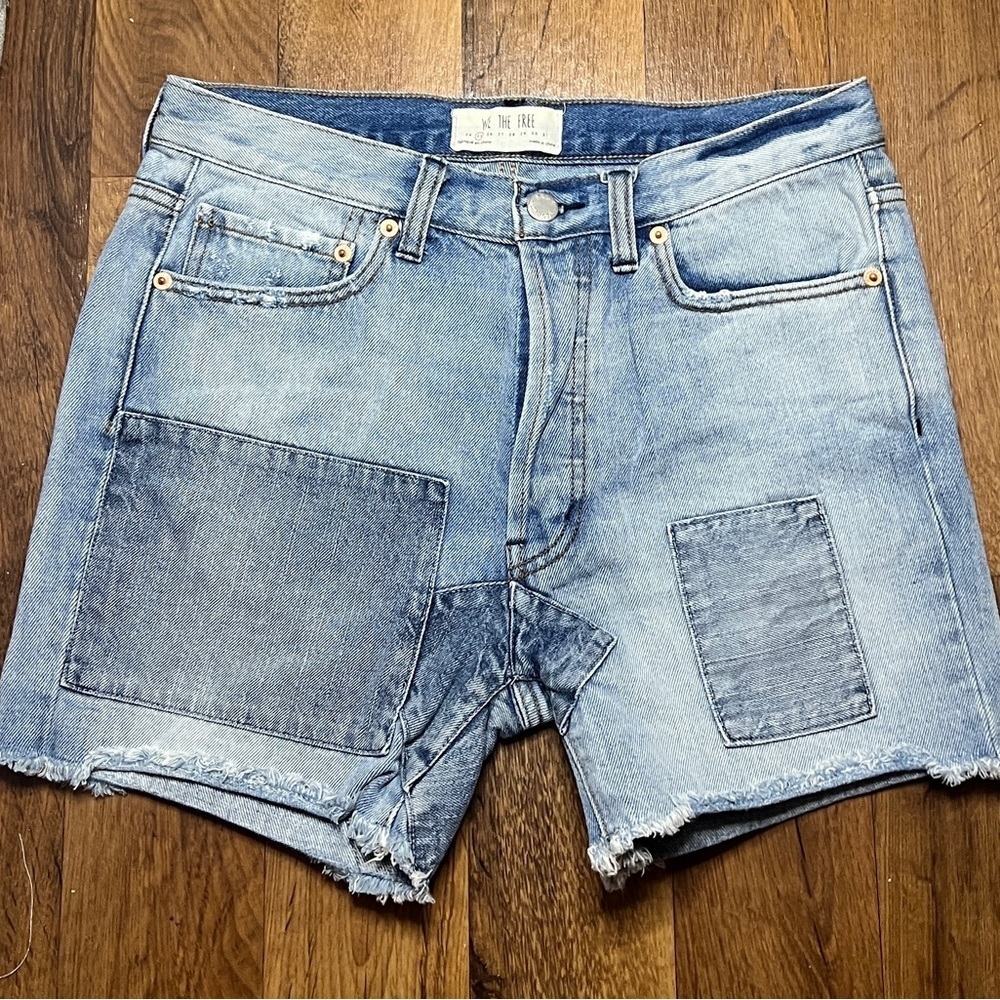 We the Free patch jean short with raw hem button fly they fit like size 28